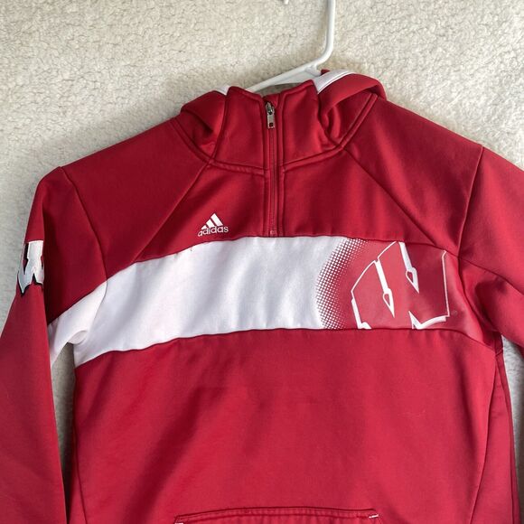 Adidas Wisconsin Badgers Hoodie Mens Large Red Sweatshirt 1/4 Zip READ - Picture 12 of 16